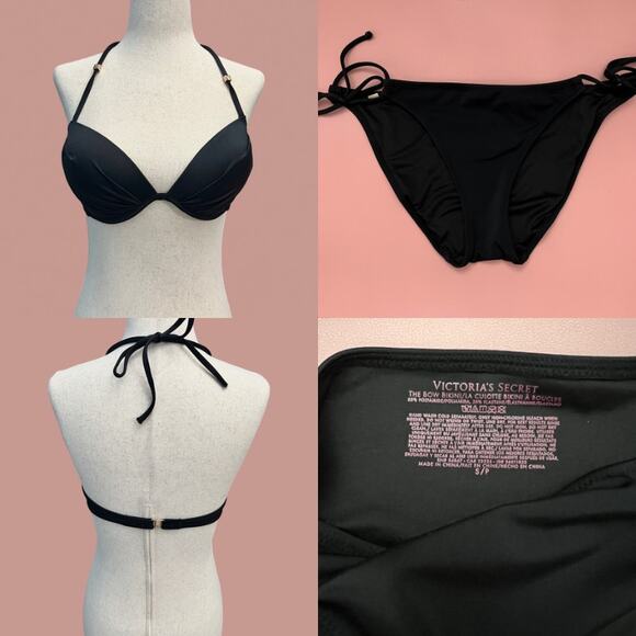 Victoria’s Secret Black Bikini Set Small 32D Top Small Bottoms Swim Bathing Suit - Picture 1 of 8